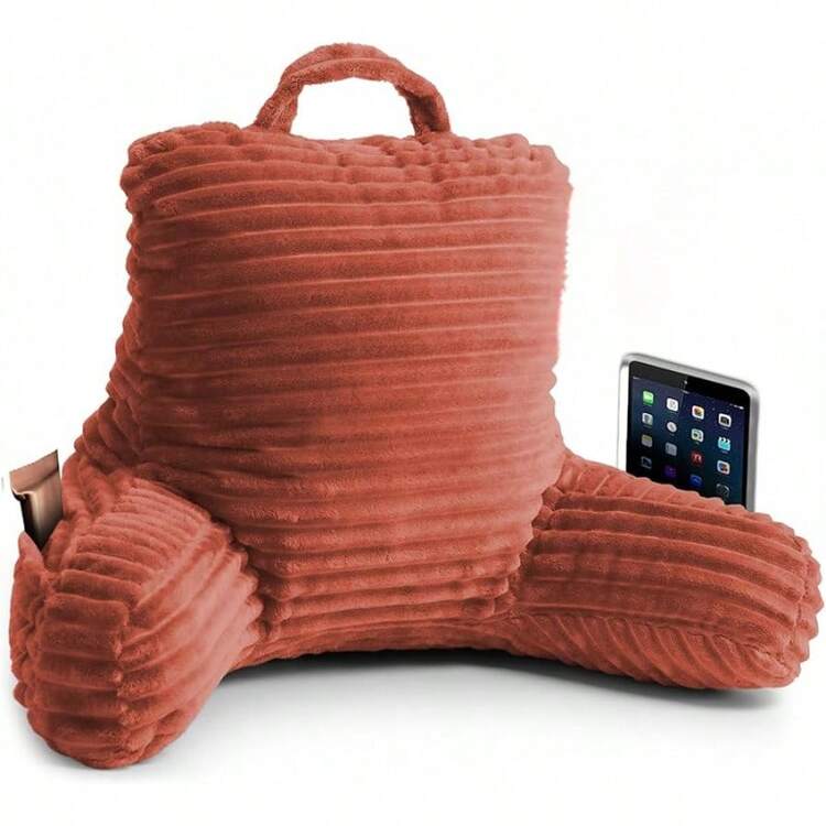 Reading Pillow With Shredded Foam, Luxe Cut Plush Back Pillow Sitting Up In Bed, Adjustable Back And Arm Support Adults & Teens, Backrest Pillow With Washable Cover Dark - 12- Misty Rose - View 4