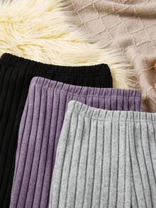 Conjunto de 3 peças: Calça legging flare de malha canelada larga, cor sólida, modelagem justa e moderna, ideal para meninas. Macia e confortável, esta legging é perfeita para diversas ocasiões, da primavera ao inverno, incluindo atividades ao ar livre, escola, ciclismo, festas, viagens e uso casual no dia a dia. - Multicolorido - Ver 3