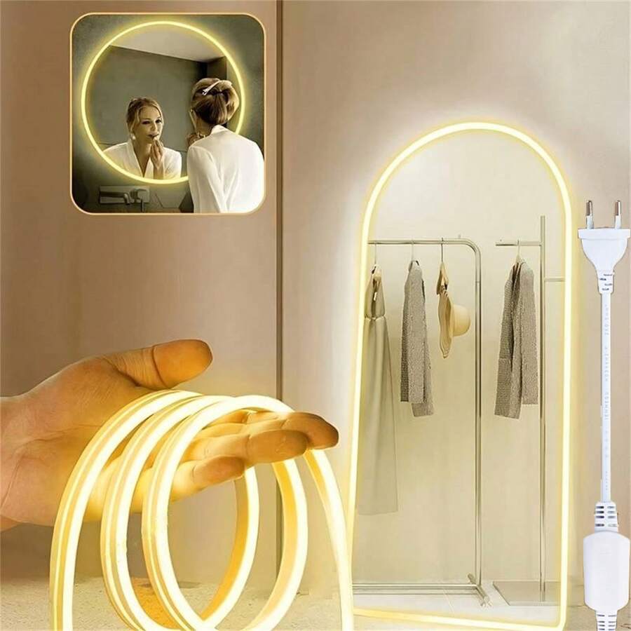 1 dải đèn LED COB, dùng cho gương trang điểm, bàn trang điểm, đèn nền TV, tủ, đèn kệ, trang trí phòng - Cắm và chạy 1m/5m/10m kèm keo dán và bộ lắp đặt - Phích cắm loại C của EU (220-240V) - Xem 1