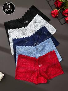 5pcs/Pack Women's Multicolor Lace Tummy Control Low Waist Sexy Lace Panties - Multicolor - View 2
