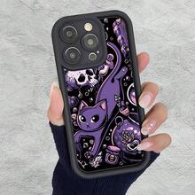 Purple Witchy Cat With Skulls, Potions & Occult Elements Patterned Fine-Hole Black Matte Step Phone Case, Comfortable Grip, Exquisite Printing, Novel Design, Compatible With IPhone 17/16/15/14/13/12/11/X And  S/A S25/S24/S23/S22/S21 PLUS ULTRAlong Sleeve Tops - 款式1(1pc) - 查看 6
