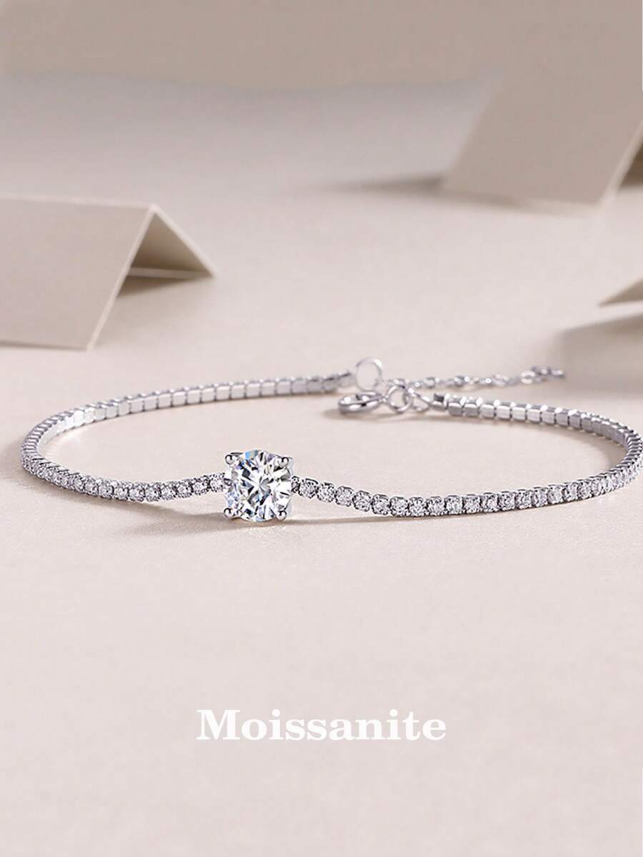 1 chiếc vòng tay Moissanite 6,5mm 1 carat bạc Sterling 925 thời trang sang trọng, thích hợp làm trang phục hàng ngày cho phụ nữ, tiệc tùng, ngày lễ, ngày lễ tình nhân, ngày của mẹ, lễ Phục sinh, kỷ niệm ngày cưới, quà tặng trang sức cho phụ nữ - SL0082M - Xem 1