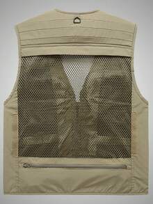 Men's Khaki Casual Fishing/Travel/Outdoor Multi-Pocket Vest Jacket, Suitable For Spring, Summer, Autumn And Winter, Hiking, Photography, Fishing, Camping, Hunting, Tactical Journalist Vest - 卡其色 - 查看 3