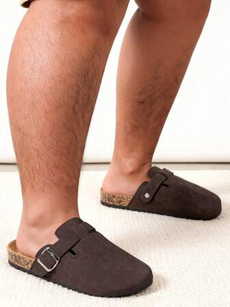 Wide Fit Men's Casual Solid Color Slip-On Mules, Comfortable Non-Slip Durable Soft Sole, Round Toe Design, Comfortable Fabric Upper, PVC Sole, Slip-On Closure, Suitable For Outdoor Activities All Year Round