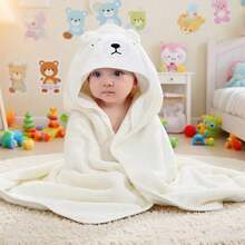 1pc Coral Fleece Children's Bath Towel Bathrobe, Cute Cartoon Pattern, Soft & Comfortable, Absorbent & Quick-Drying, Full Body Coverage, Easy To Wear For Infants & Toddlers - Multicolor - View 10