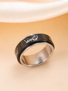 1个减压不锈钢旋转戒指，手牵手图案，男女皆宜，日常佩戴，情人节礼物 - 彩色 - 查看 3