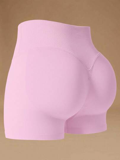 VVX 女士交叉腰线瑜伽短裤，纯色高腰健身短裤，无缝高弹瑜伽健身短裤，女士室内外运动服