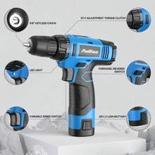 PULITUO Cute 12V Cordless Drill Set For Women, 126-Piece Home Tool Kit With Battery & Charger, Lightweight Electric Screwdriver With Accessories For DIY, Furniture Repair And Home Projects - Baby Blue - View 4
