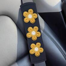 2 Piezas Cojines lindos de la almohadilla del cinturón de  del coche de la flor, accesorios del coche (Rosa) - Amarillo - Ver 9