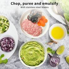 Molinillo de carne, picadora de alimentos, 2 L, de acero inoxidable, para carne, verduras, frutas y nueces, procesador de Alimentos de Gran Capacidad para el hogar, 4 cuchillas afiladas, Picadora de Carne eléctrica, Control de doble nivel - Plateado - Ver 5