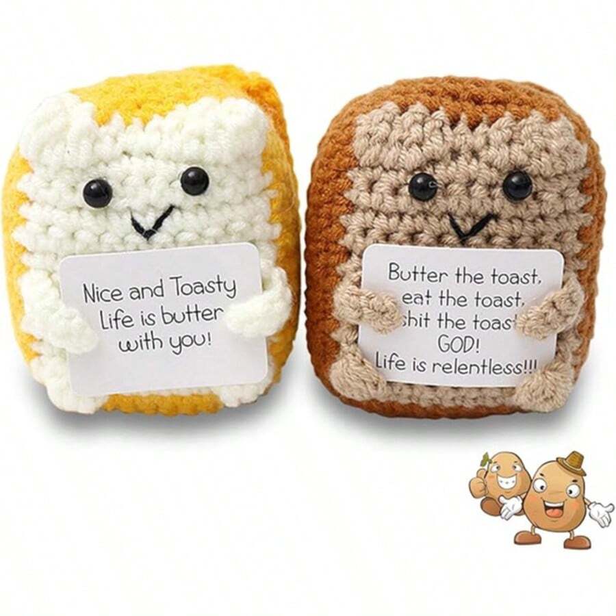 1pc Woven Bread Plush Doll Ornaments, With Encouraging Words, Can Be Used As Small Gifts For Friends And Family. Lovely Plush Doll Gift Design And Encouraging Words Are Very Warm And Sweet! These Lovely Dolls Will Always Be Your Friends - Multicolor - View 1