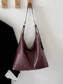 Tas Tote Komuter Warna Solid Tren Baru 2026, Tas Bahu Minimalis Desain Niche, Tas Bahu Bergaya dengan Kapasitas Besar - Burgundy - View 4