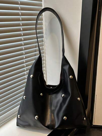 Bolso de mano de estilo punk con remaches de unicolor mate, bolso minimalista de nicho para llevar debajo del brazo, bolso de hombro de gran capacidad y elegante, 2025