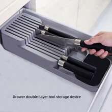 Compact Kitchen Knife In-Drawer Organizer,Live And Home Professional Lying 2 Tier Knife Block,Drawer Insert For Kitchen Utensils,Streamlined Storage For Efficient Kitchen Organization - Grey - View 2