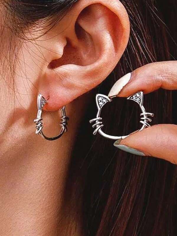 1 Pair Of Copper Fashionable Simple And Cute Cat Ear Rings Personalized And Creative Small Animal Earrings And Ear Buckles For Girls, Fashionable Jewelry For Women, Suitable For Banquets Parties Daily Dates Commuting, And Preferred Gifts For Friends Valentine's Day Accessories