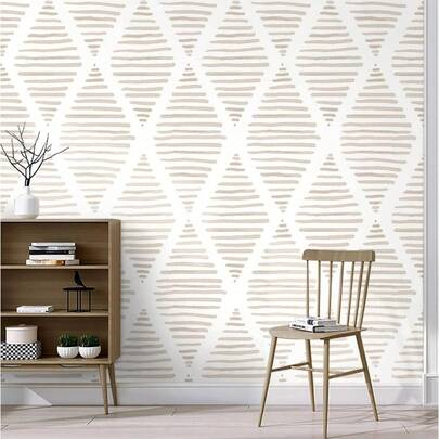 8202 - 3 Self - Adhesive Bohemian Wallpaper Removable Vinyl Film Peel And Stick Beige And White Bookshelf Drawer Lining Decal 17.3 In. 118 In.