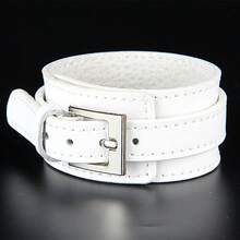 Punk Leather Bracelet Men's Women's Adjustable Cuff Wristband Bangle - 白色 - 查看 2