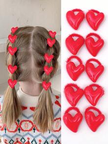 10pcs Cute Heart, Star, Bow Hair Ties, Wool Scrunchies, Red Headbands