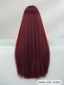 1pc Burgundy Synthetic Heat-Resistant Straight Wig, Red With Bangs, Extra Long 26-34 Inches, Full Machine Wefted Natural Looking Wig For Everyday Wear, Halloween Costume, Party - Burgundy - View 5