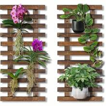 2 Pcs Wall Planters - 11.4"W X 15.7"H Wooden Wall Planters For Indoor Outdoor Plants,Hanging Wood Wall Trellis,Wall Mounted Plant Holder For Orchids,Succulent,Air Plants,Hanging Pots Display-BBSJDF02 - 23,62" X 11,41" (Nâu) - Xem 1