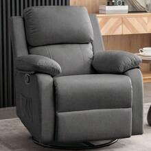 Recliner Chair, 360 Swivel Rocker Chair For Adults, Small Rocking Recliner For Small Spaces, Upholstered Fabric Glider Recliner Nursery Chair With Side Pockets For Living Room, Nursery - Grey - View 1