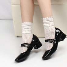 2 Pairs Women's Mid-Calf Socks With Ruffle Trim, Floral Lace, And Hollow Out Design, Fall Socks - trắng - Xem 5