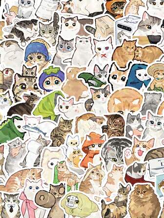 77pcs Cartoon Cat Graffiti Sticker Cute Funny Decal For Guitar Skateboard Laptop Phone Decoration Sticker Student Reward Gift