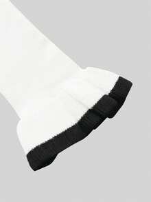 Robe longue au col rond de style français élégant, convenant pour Noël, Thanksgiving, Nouvel An et autres fêtes. Robe pull blocs de couleurs à manches longues pour l'automne/hiver, robe de soirée minimaliste et chic - Blanc - Voir 8
