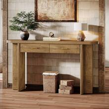 Tribesigns Farmhouse Console Table With 2 Drawers, 63-Inch Long Entryway Table With Storage And Oval Curved Tabletop For Living Room, Hallway, Entrance (Brown) - Brown - View 3