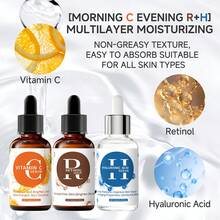 Hllozzi 面部抗衰老精華液套裝,3入組透明質酸視黃醇精華液和維生素c精華液,完美平滑皺紋、乾燥肌膚細紋 - 米色 - 查看 7