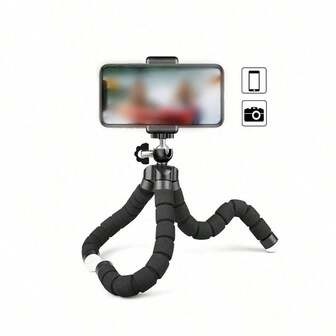 1pc Portable Tripod Phone Holder, Multi-Functional Adjustable Foldable Stable Non-Slip Selfie Stand For Live Streaming, Outdoor Use, Compatible With All Phones