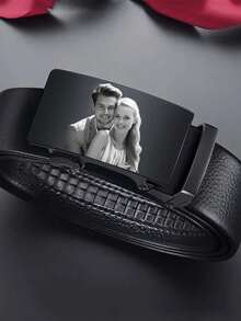 1pc Custom Belts For Men, Men Custom Ratchet Buckle, Rectangular Buckle Can Customize Images Text, Personalized Belts For Men, Genuine Leather Ratchet Belt, Personalized Leather Belt For Anniversary, Engraved Belts For Men - Style a - View 4