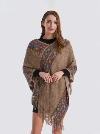 1 pieza Poncho de chal de punto para mujer, elegante chal poncho nuevo de otoño/invierno suave, cómodo y cálido, abrigo exterior de alta calidad, capa versátil casual, adecuado para uso diario y salidas, decoración navideña
