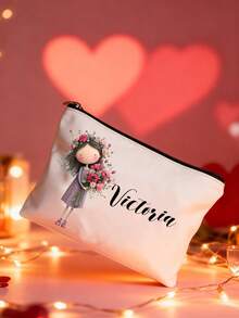 Personalized Canvas Makeup Bag For Women With Custom Name, Custom Gift Bag, Toiletry Bag, Women'S Wallet, Unisex, Cute, Unique Customized Bridesmaid Gift, Winter Fashion, Christmas/Valentine'S Day Gift, Travel Bag Ideal Gift For Family, Friends, Girlfriend Anniversary