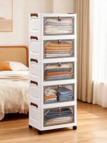 1pc Portable Folding Wardrobe, (38cm-58cm Wide) Plastic Flip-Top Storage Cabinet, Collapsible Clothes Organizer, Living Room Toy Cabinet, Snack Cabinet, Kitchen Floor Standing Shelf, Christmas & Halloween Gift, Bathroom Tissue Box, Bedroom Storage Rack, Foldable Shoe Rack - 透明 - 查看 4
