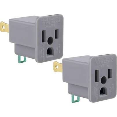 GE Extensor de toma de tierra polarizado, paquete de 2, convierte 2 puntas en 3, fácil de instalar, interior, con certificación UL, gris, 54302