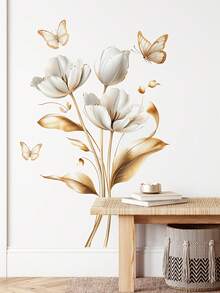 1 pieza Pegatina de flor de vid dorada premium - Adecuada para sala de estar, dormitorio, cocina, decoración de puertas y paredes, decoración del hogar, diseño floral, decoración elegante, acabado mate, fácil aplicación, despegar y pegar, diseñadores de interiores, entusiastas, pegatina de pared para pared/dormitorio, pegatinas decorativas de pared