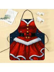 1 Pcs Elegant Christmas-Themed Chef Apron For Women - Red And White Festive Design With Snowflakes, Gold Buttons, And A Ruffled Collar For Maximum Sophistication. Perfect For Baking, Cooking, And Holiday Parties. An Ideal Gift For Couples, Partners, Best Friends, Or Loved Ones Who Enjoy Cooking. Christmas Apron. - 23.58 英吋 x 31.49 英吋 (60cmX80cm) - 查看 6