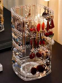 1个360°旋转首饰收纳盒，项链耳环展示架，多层卡槽和316个孔，大容量耳环首饰盒，情人节礼物，梳妆台收纳盒 - S，房间装饰 - 黑色 - 查看 4