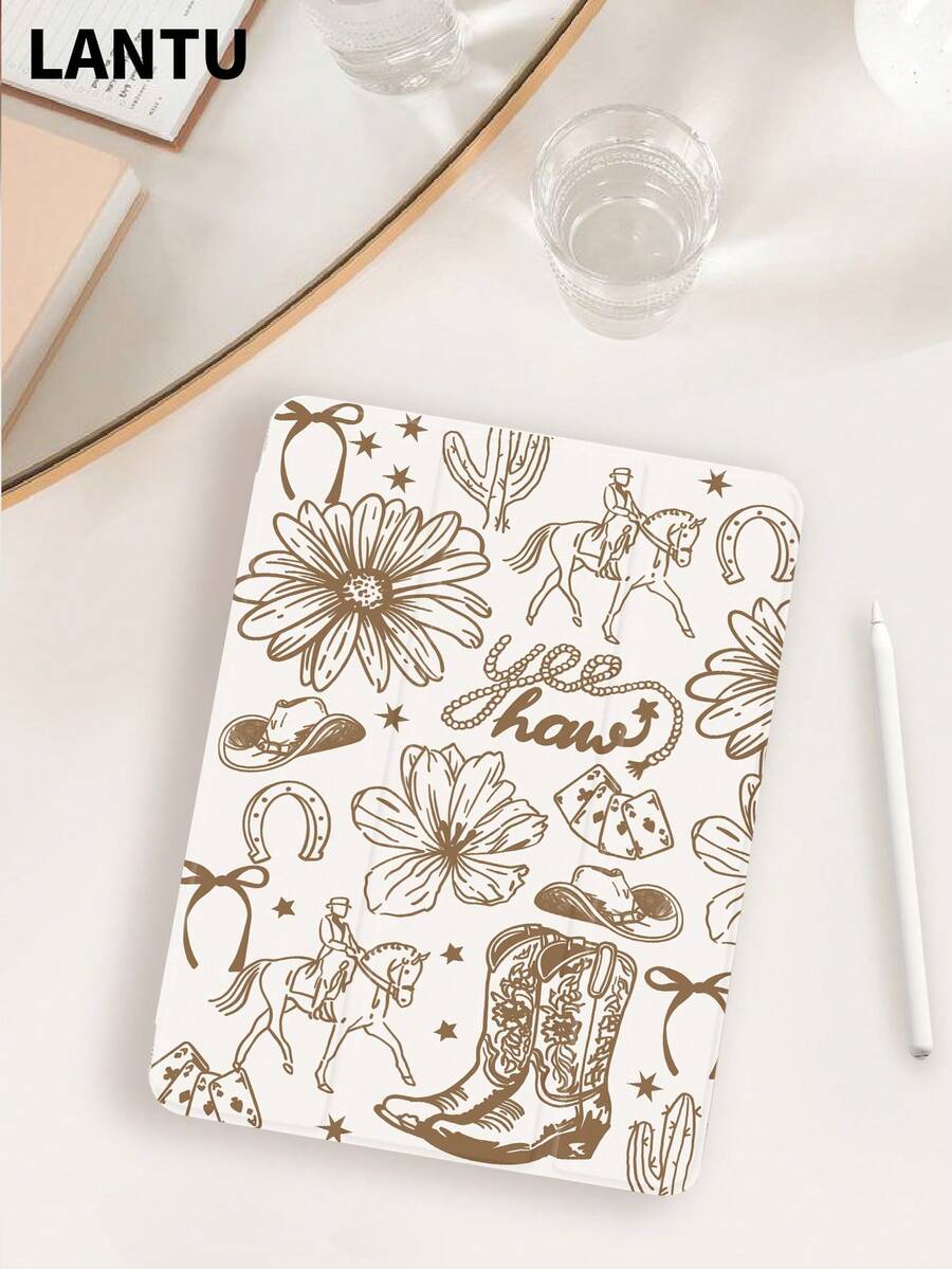 1pc Brown Western Desert Element Pattern Flat Protective Case, Compatible With Apple IPad 10.2", IPad Pro 11" 2020/2021, IPad (A16) 11" 11th Gen 2025, IPad 9th/10th Gen, IPad Air 4th 10.9", Galaxy Tab S6 Lite 10.4", /, Anti-Drop, With Pen Slot, Sleep/Wake Support, Romantic Gift For Tablet Players