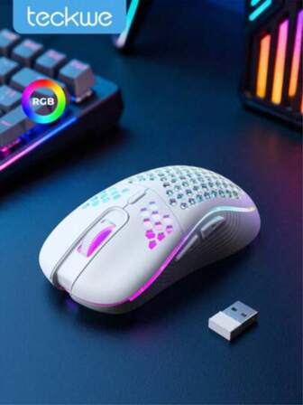 CHANGXIE 无线游戏鼠标，2.4G USB 无线鼠标，带 RGB 灯效，可充电，LED 灯，无摩擦伞绳，符合人体工程学设计，适合家庭游戏和办公使用，万圣节礼物，圣诞节礼物，2026 新年礼物，圣诞装饰品，儿童圣诞礼物，家庭礼物，年末礼物