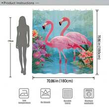 1 set perdea de duș visătoare, fundal cu flamingo, unicorn, lebădă, trandafir, auroră, decor pentru baie, cârlige reglabile, instalare ușoară, material amestecat, stil confortabil, design visător, accesorii pentru perdea de duș pentru baie, material poliester, cu cârlige - Multicolor - Vizualizare 3