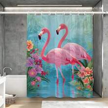 1 set perdea de duș visătoare, fundal cu flamingo, unicorn, lebădă, trandafir, auroră, decor pentru baie, cârlige reglabile, instalare ușoară, material amestecat, stil confortabil, design visător, accesorii pentru perdea de duș pentru baie, material poliester, cu cârlige - Multicolor - Vizualizare 11