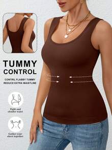 女士收腹塑身衣，无袖，舒适，塑形内衣，夏季健身上身紧身衣运动服 - 棕色 - 查看 1