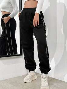 1 条青少年女孩时尚休闲户外运动松紧腰裤，春秋季 - 黑色 - 查看 5