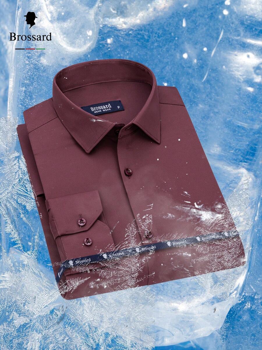 Men's Slim Fit Dress Shirt, Wrinkle-Free, Elastane Knit | Breathable Plaid Shirt | Elegant Slim Fit And High-Quality Fabric | Soft And Breathable | Imported Product - 葡萄酒 - 查看 1