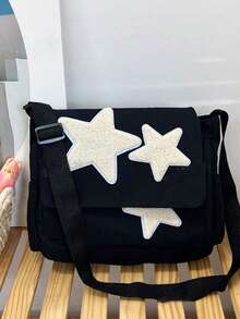 Bolso de tote con bolsillo frontal con estampado de estrellas - Negro - Ver 2