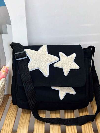Bolso de tote con bolsillo frontal con estampado de estrellas