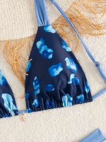 Bộ bikini 2 mảnh Suntide màu xanh hải quân và xanh nhạt in họa tiết trừu tượng, dây đeo có thể điều chỉnh, thích hợp cho kỳ nghỉ biển. - Nhiều màu - Xem 10