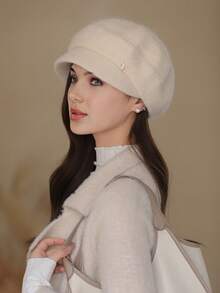 1 件装女士纯色贝雷帽，保暖防风，适合妈妈，时尚百搭兔毛针织帽，适合户外散步 - 彩色 - 查看 17